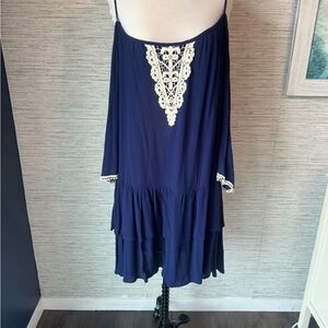 Alya Deep Blue Textured swimsuit cover up dress. Fits multi sizes.